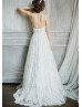 Strapless Ivory Lace Tulle Buttons Back Wedding Dress Strapless Ivory Lace Tulle Buttons Back Wedding Dress